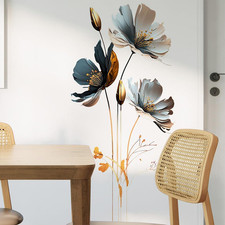 Spring Wall Decals Spring Flowers Butterfly Wall Stickers Peel and Stick Grey