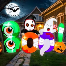 8FT Halloween Inflatable Boo with Skeleton Ghost Pumpkin Decor