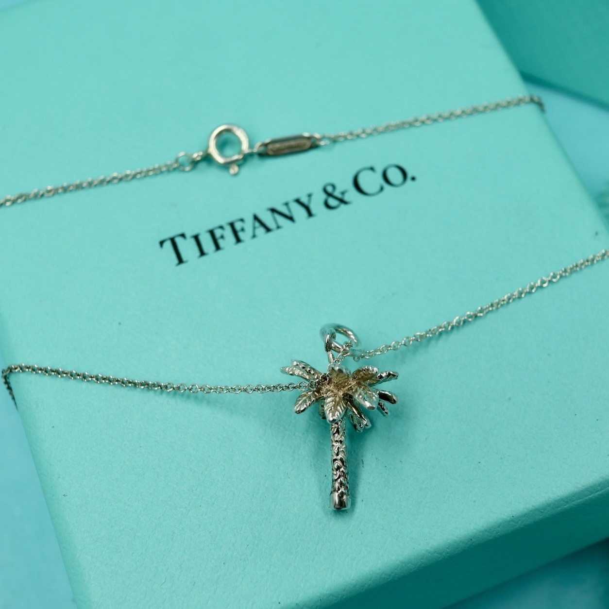 Tiffany & Co Rare 3D Palm Tree Pendant Necklace Sterling Silver 18 Inch Chain