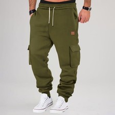 Mens Cargo Trousers Elasticated Waist Combat Bottoms Work Pants Tracksuit Jogger