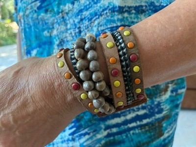 Vintage unique handmade leather bracelet by Uzbek design studio Kanishka.