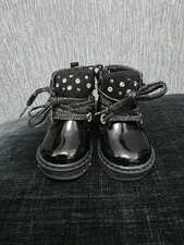 George Girls Baby First Walkers Size 3 / 19 Infant Boots Shoes Black