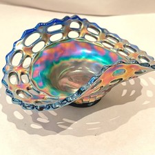 Fenton Open Lace Edge Basketweave Amethyst Carnival Glass Bowl c.1910 Antique