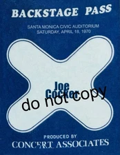 Joe Cocker + Stone The Crows backstage pass Santa Monica Civic 4/18/70