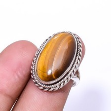 Natural Yellow Tiger Eye 925 Sterling Silver Ring S.7 R39, Christmas Gift