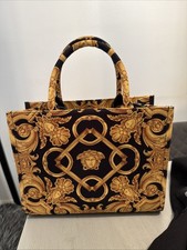 Versace Medusa Black Versace Gold Small Tote Fabric and Calf Leather