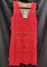 Michael Kors Scarlet Red Floral Appliqué Lace Dress Size 8 NWT Retail $350