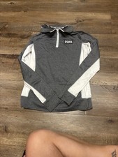PINK Victoria's Secret Ultimate 1/4 Zip Pullover Gray White Long Sleeve XS