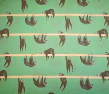 Animal Fabric By The Yard Hanging Gray Sloth on Dusty Green Dear Stella Cotton