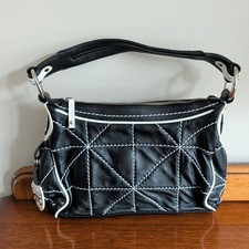 Borsa a mano Tosca Blu nera bianca manico singolo in pelle dettaglio cucito foderata in cotone