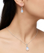 925 Massiv Sterling Silber Milch Opalit Haken Ohrring Anhänger Set