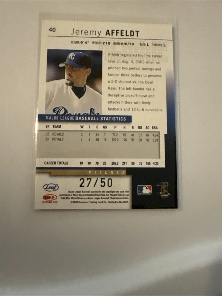 2004 Leaf #40 Jeremy Affeldt Press Proof Silver /50 Royals - Image 3 of 4