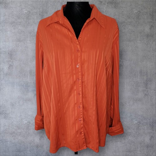 Vintage 90s Does 70s Retro Orange Open Collar Womens Button Up Shirt Size 18W