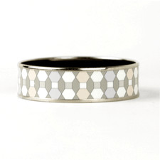HERMES BRACELET 65 Wide Palladium-Plated Printed Enamel Bangle Geometric Pattern