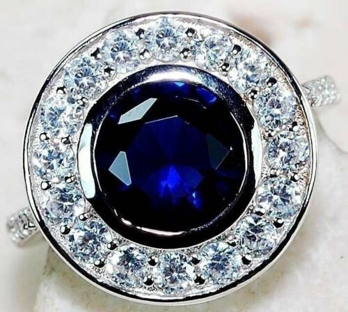 2CT Treated Blue Sapphire 925 Solid Sterling Silver Ring Jewelry Sz 6, UB3-9