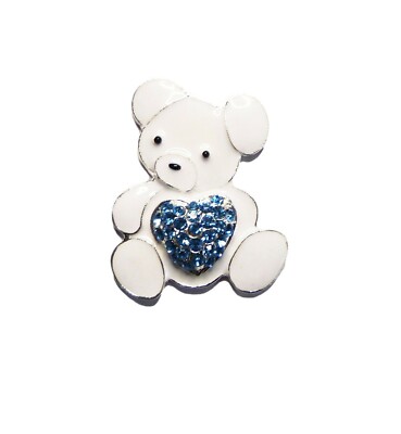 5 Stück weißer Emaille Teddybär mit blauen Diamanten Kristall Herz Verzierung