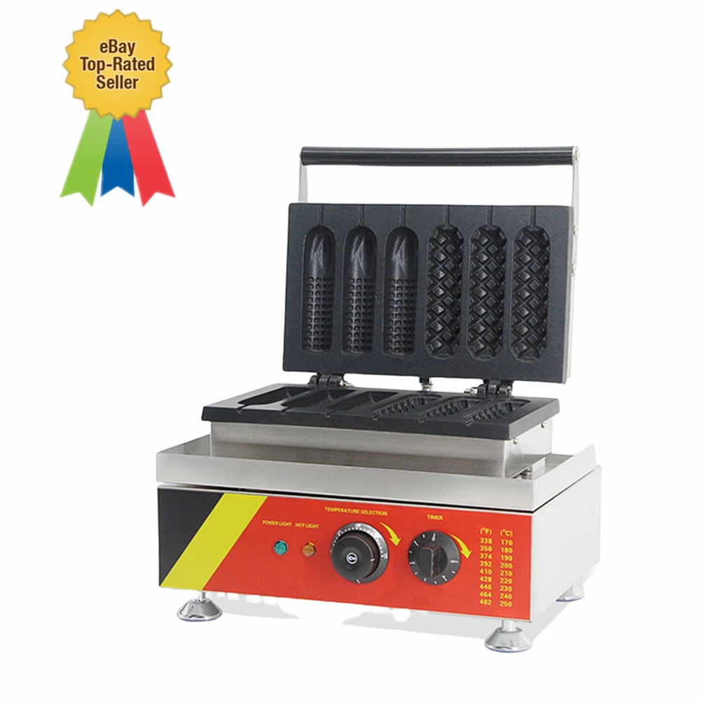 1750W Electric Waffle Maker Nonstick Commercial 6-Slot Waffle Hot Dog Corn Maker
