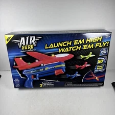Air Hero Airplane Launcher Set With Launcher & 3 LED Planes- New Green Red Blue