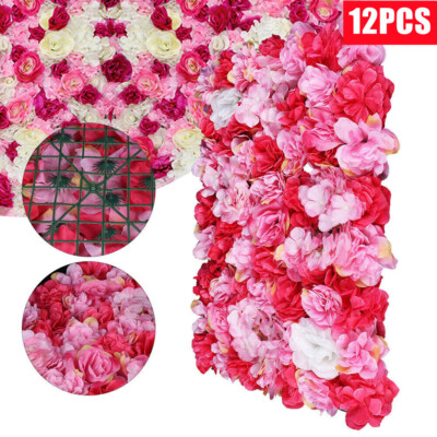 Artificial Flower Wall Backdrop Panel, 60cm X 40cm, Blush Rose Pink With Leaves