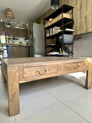 Table Basse Bois Massif 100cmx100cmx40cm - Photo 1/4