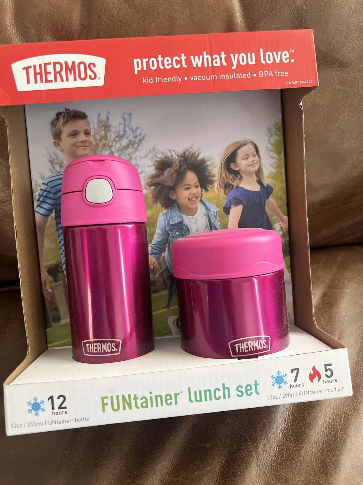 Thermos FUNtainer Lunch Set Bottle and Food Jar for Kids BPA Free Pink