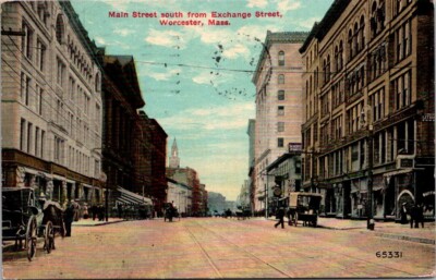 Postcard Main Street South From Exchange St Worcester Massachusetts MA