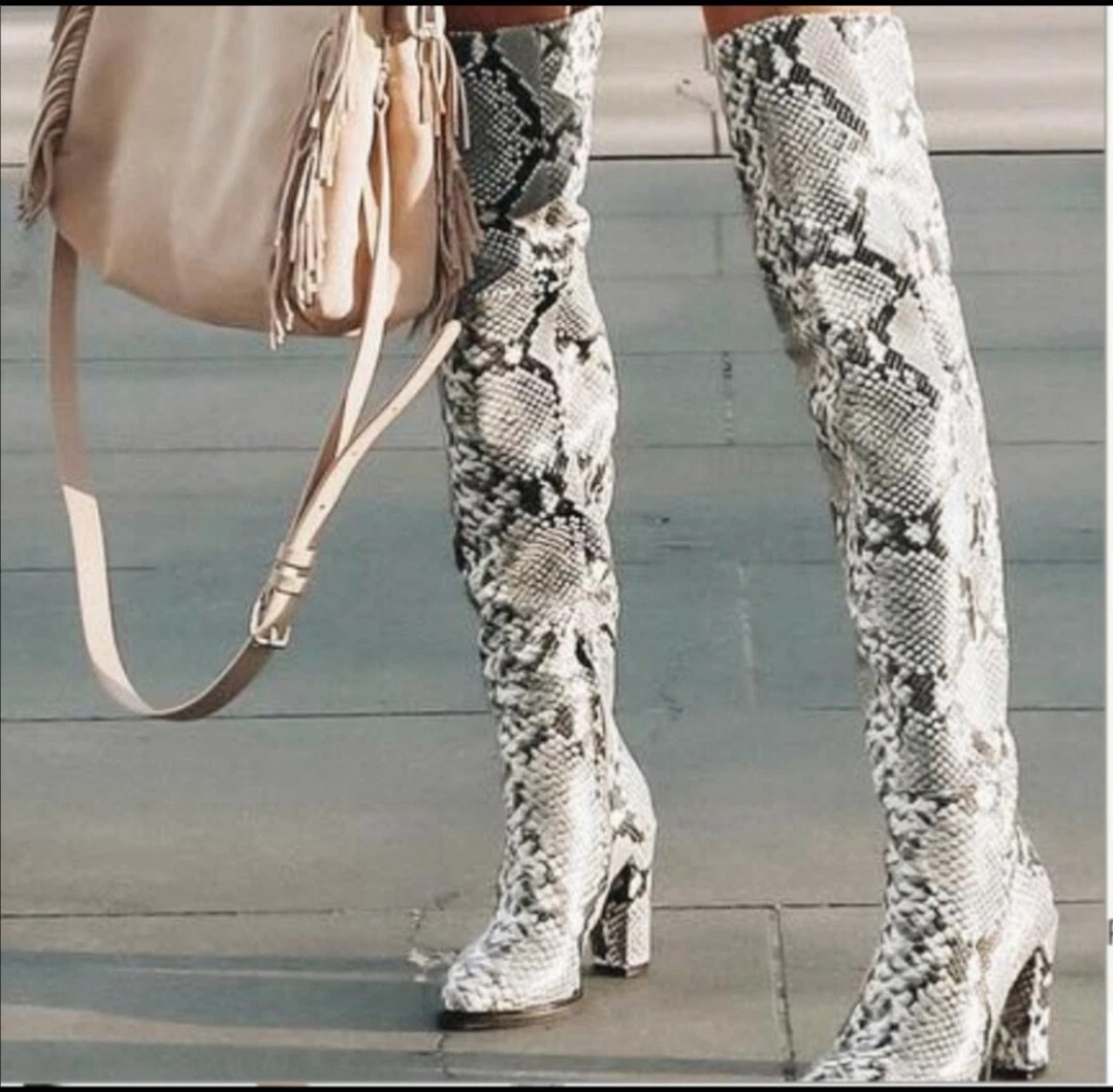 Snakeskin cheap knee boots