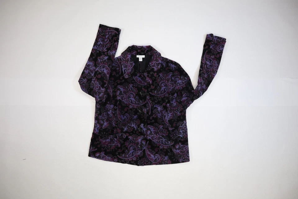 Charter Club фиолетовый и черный пейсли печать бархата кнопка куртка эластичной женщин XL - Изображение 3 из 4