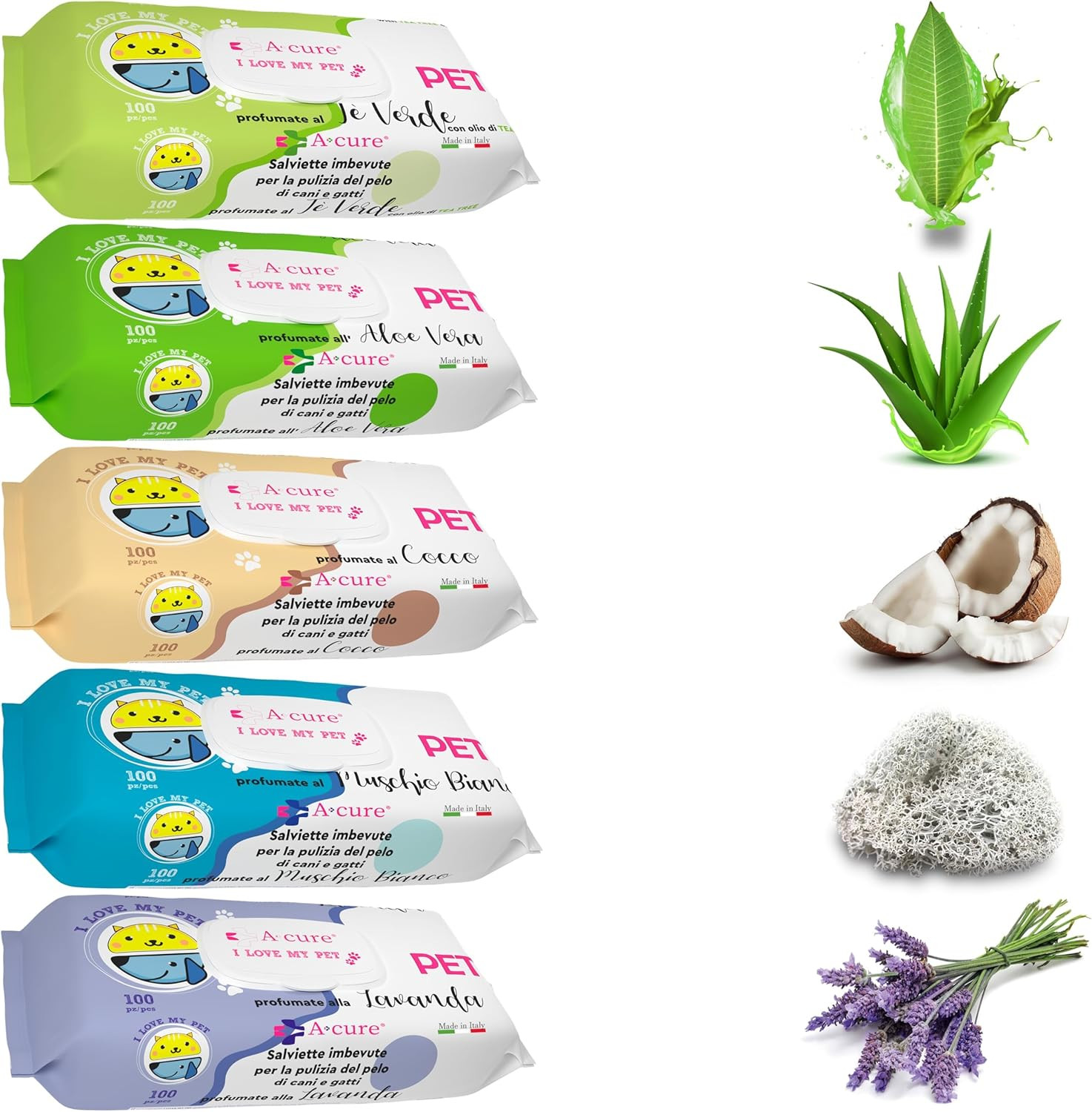 - A+Cure - 500 Salviette Cane Igienizzanti Delicate per Zampe, Manto e Secrezion