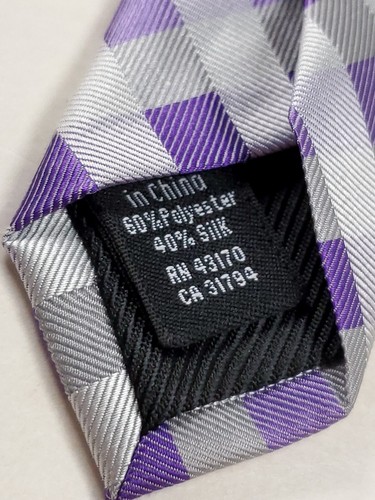 GEOFFREY BEENE Silk Poly Blend Men's Tie Purple Silver White Plaid Necktie NEW - Picture 4 of 4