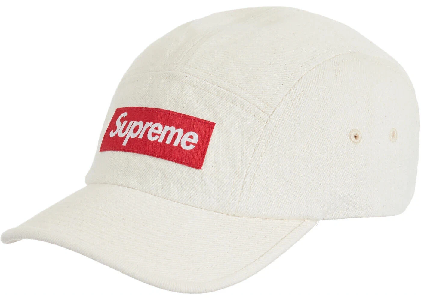 Casquette de camp 5 panneaux homme neuve avec étiquette Supreme Natural Denim Box Logo SS23