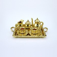 10Pcs/Set 1/12 Dollhouse Miniature Silver Metal Tea Coffee Tray Tableware Set