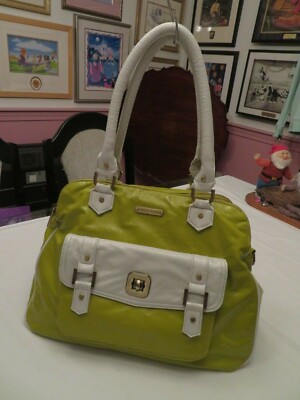 TIMI LESLIE Sophia Changing Diaper Bag Lime Green Shadow White Faux  Leather