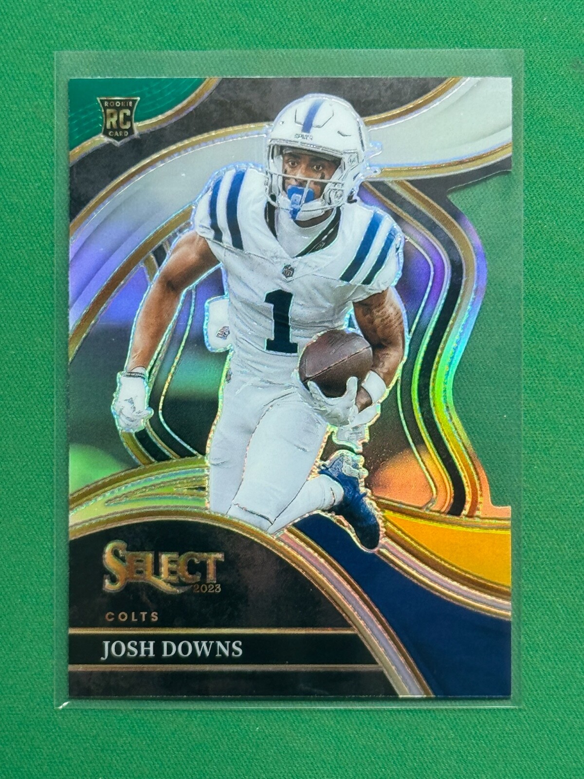 2023 Panini Select #251 Josh Downs RC Club Level Green and Yellow Prizm Die-Cut