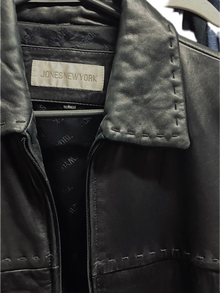 Chaqueta Jones New York de cuero genuino suave vintage cremallera frontal para mujer talla L” Foto 2 de 4