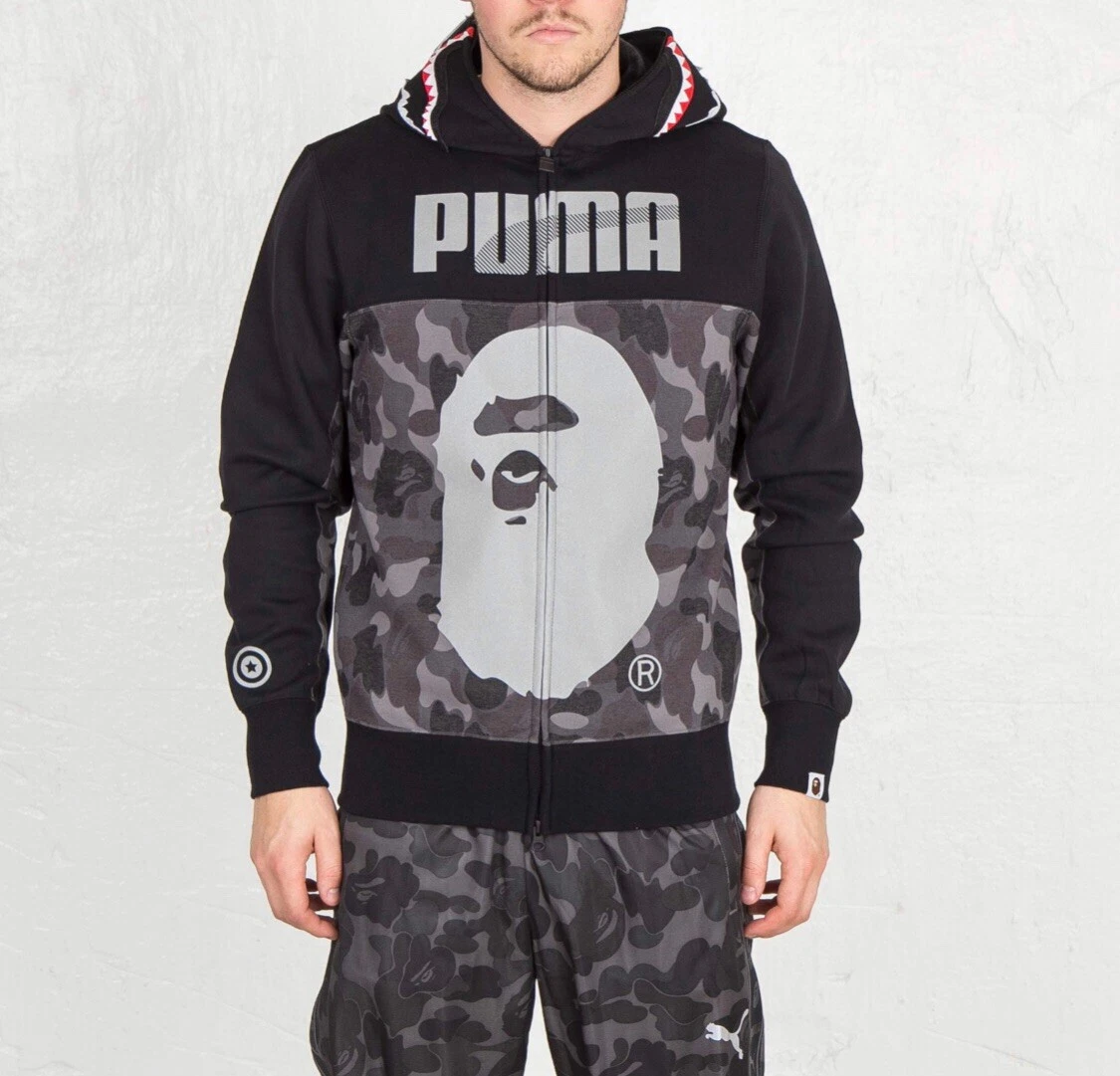 Bape X Puma Shark Black/Camo Hoodie Mens M A Bathing Ape Hoody Streetwear  vntg