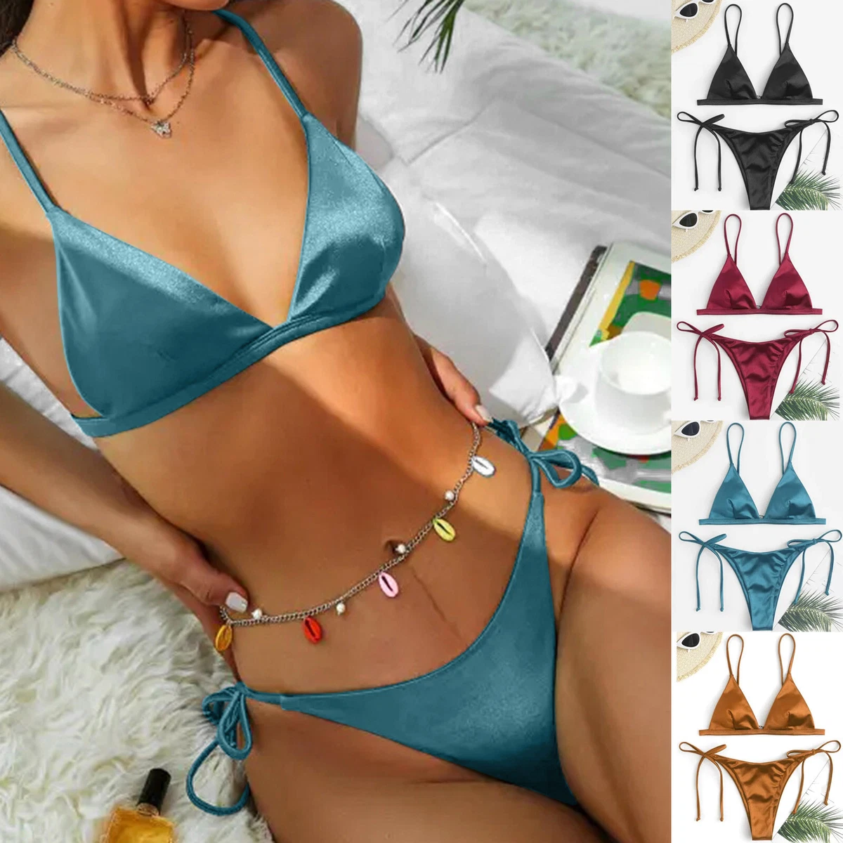 Women Solid Color Bikini Set Sex Top Bra Hot Summer Sexy Lingerie Swimsuits  | eBay