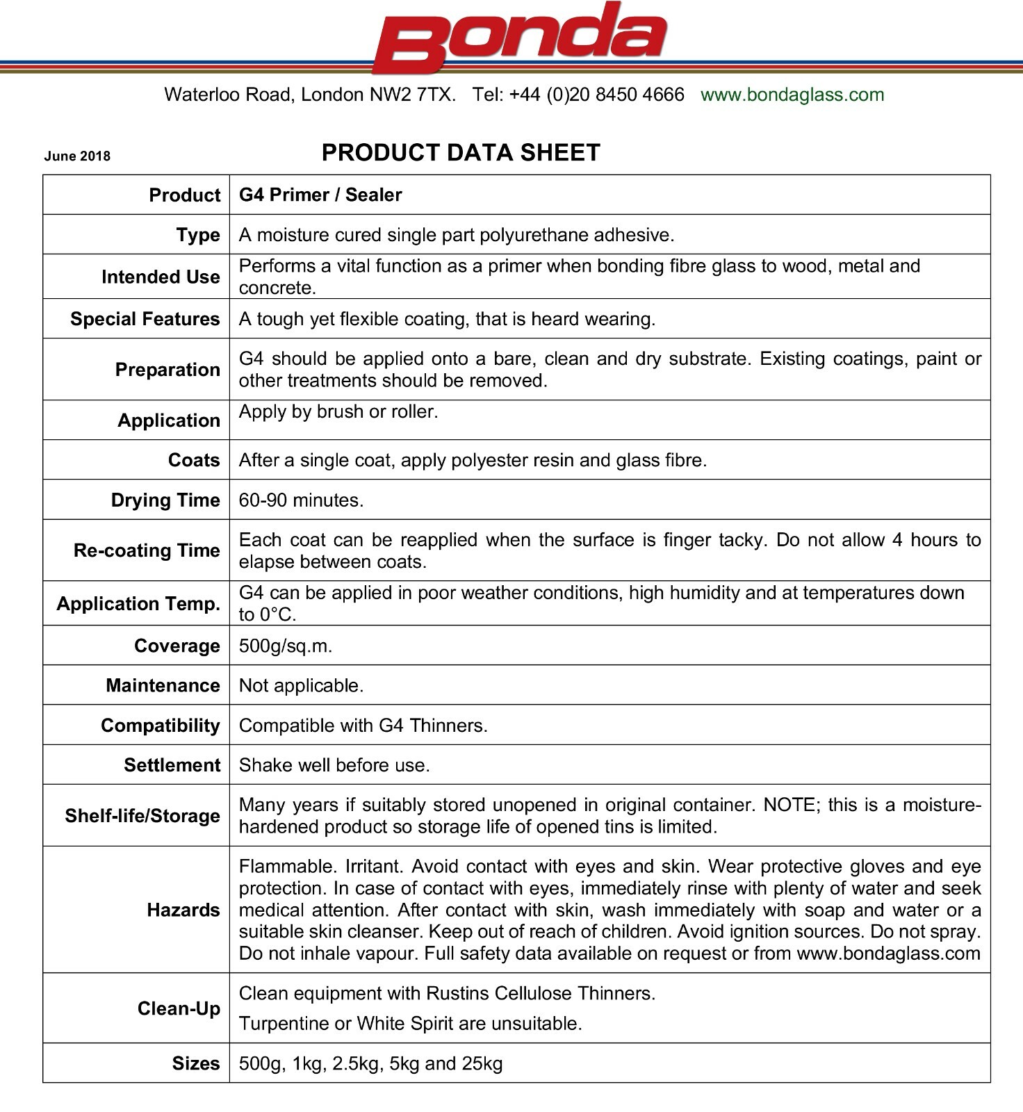 Bonda Marine G4 Primer Sealer For Bonding Fibreglass to Wood, Metal and
