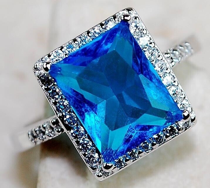4CT Heat Treated Blue Topaz 925 Solid Sterling Silver Ring Sz 8 U2-6