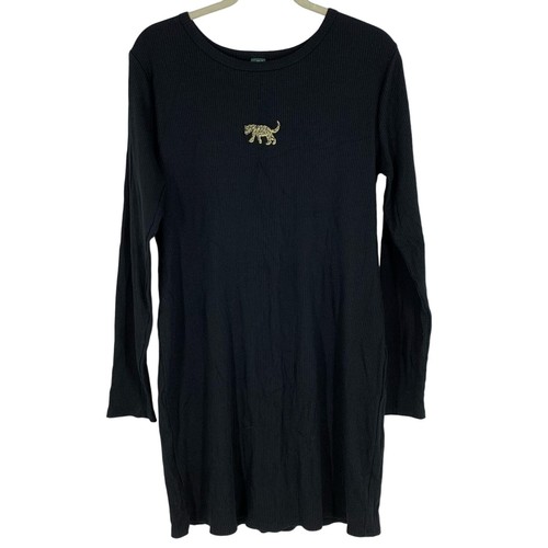 Wild Fable Black Long Sleeve Ribbed Bodycon Dress w/ Jaguar Embroidery Size XXL - Picture 2 of 7