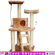 48" Cat Tree Tower Multi-Level Sisal Posts Faux Fur Play Structure Easy Assembly