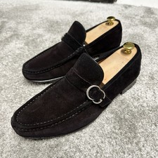 Gucci Uomo UK 10 US 10.5 EU 44 Nero Scamosciato Acciaio Inox Fibbia GG Logo Suole Nuove