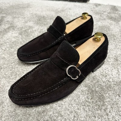 Gucci Herren UK 10 US 10,5 EU 44 Schwarz Wildleder Edelstahl GG Schnalle Logo Neue Sohlen