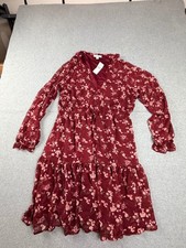 American Eagle Womens Floral Midi Dress XL Red Long Sleeve Tiered V-Neck