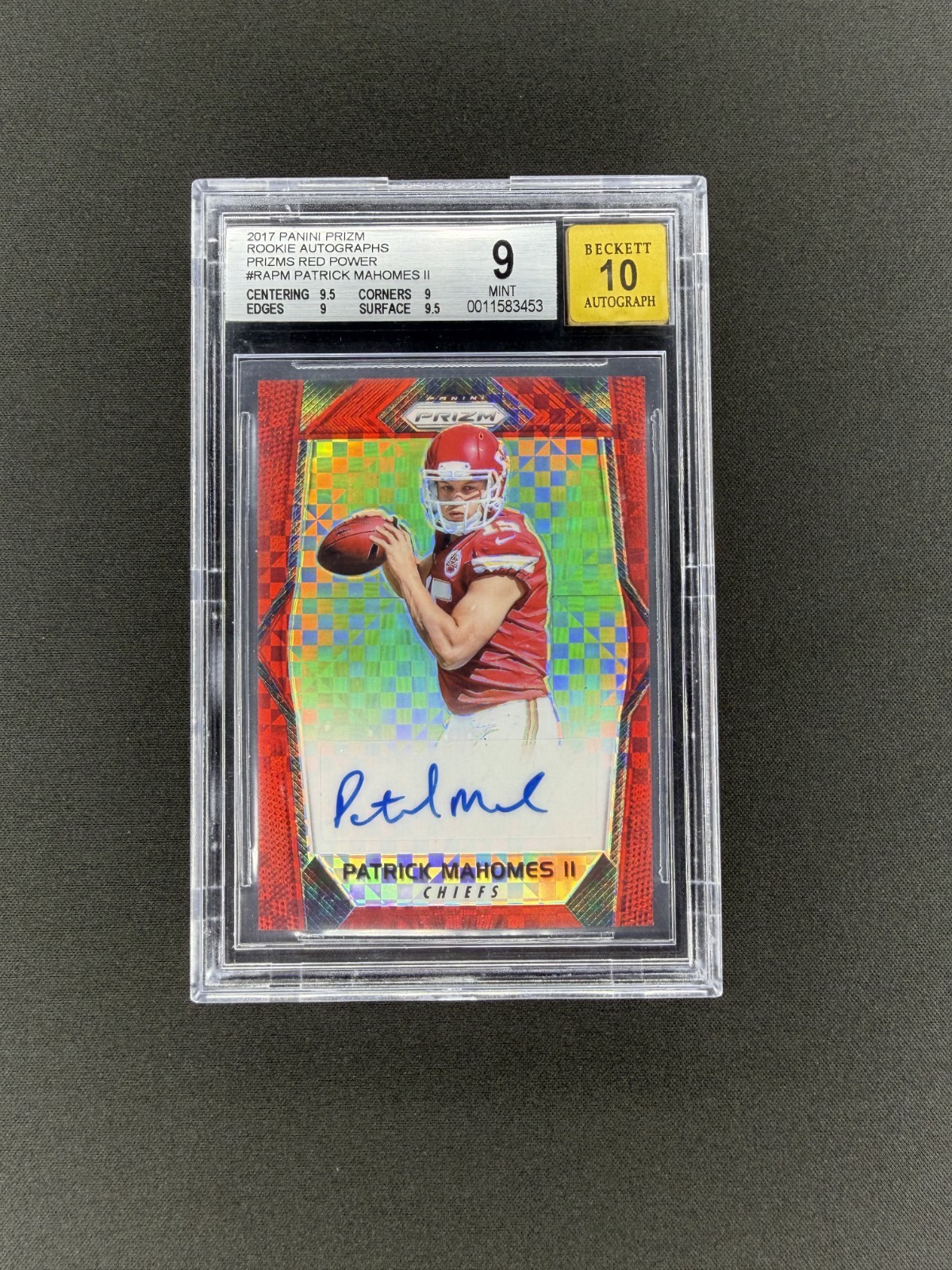 2017 Patrick Mahomes Prizm Red Power Auto /49 BGS 9 Auto 10 Rookie Card