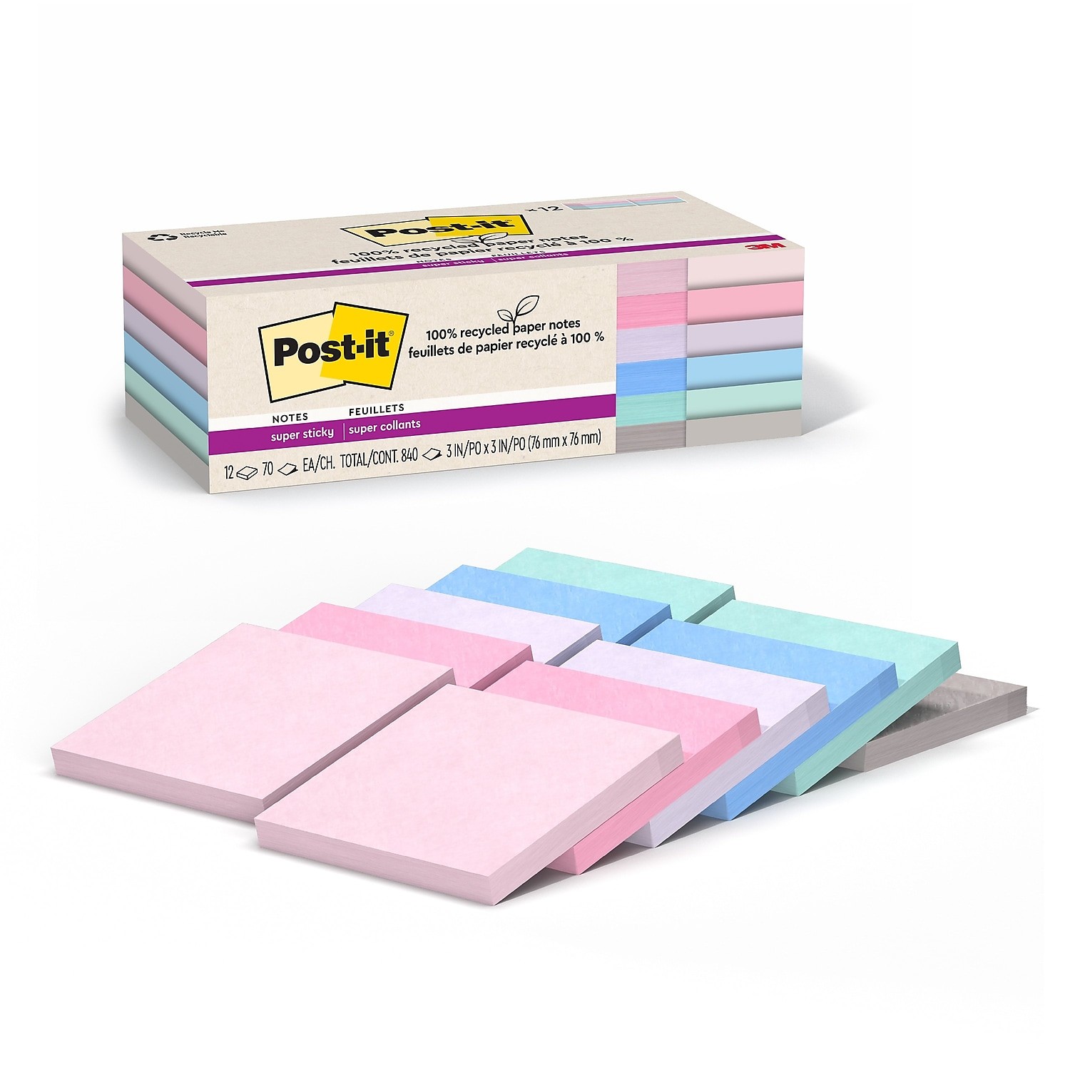 Recycled Super Sticky Notes 3x3 Wanderlust Pastels 70 Sheets-image