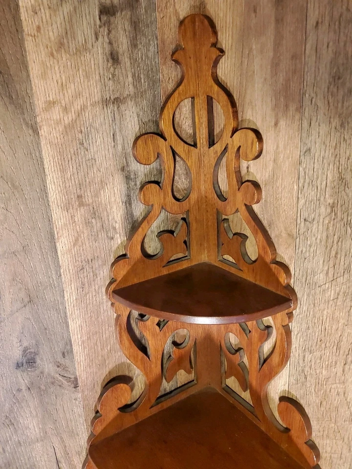 1950' French Style Wood Corner Walnut 3 shelf 32.5"x9x9 Hand Made 70 yrs. old. - Image 2 of 4