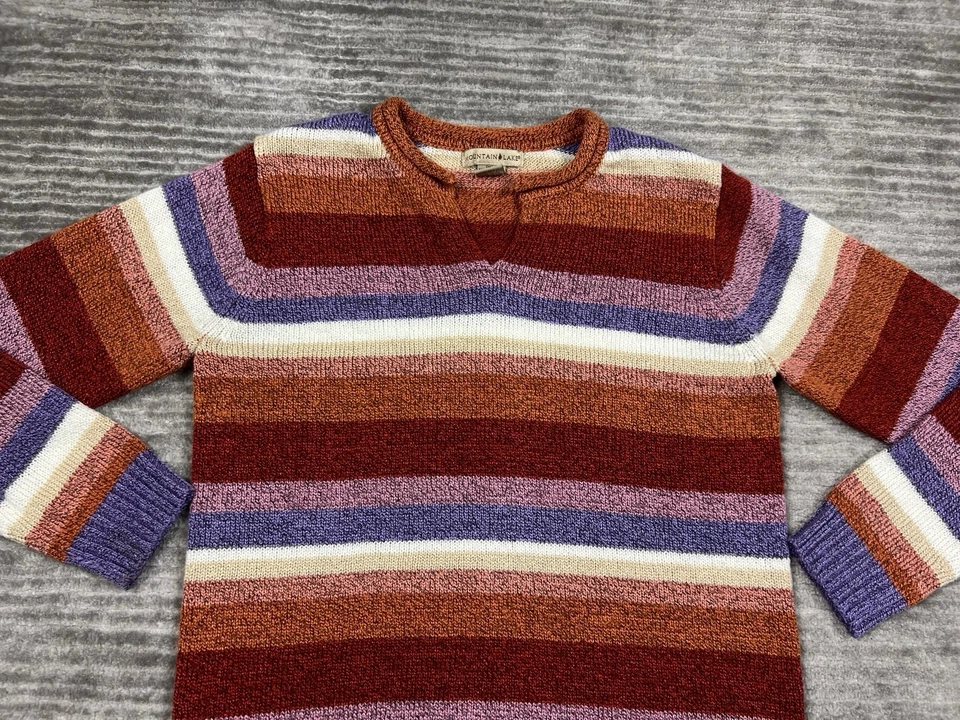 Suéter Mountain Lake Mujer Pequeño Multicolor Rayas Cuello en V Mezcla Acrílica Foto 2 de 4