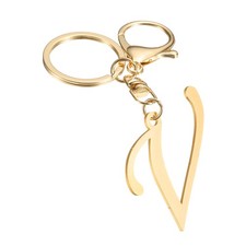 Gold Initial Letter Keychain Stainless Steel A-Z Alphabet Keychains Letter V ,