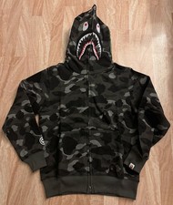 Felpa con cappuccio Bape Bathing Ape Shark mimetica full zip pile nero grigio taglia L usata